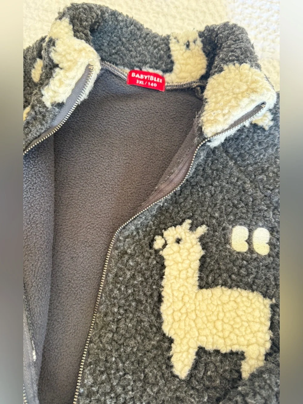 Black Alpaca Pattern Sherpa Zip Jacket